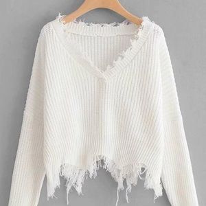 frayed trim drop shoulder sweater (NEVER WORN)